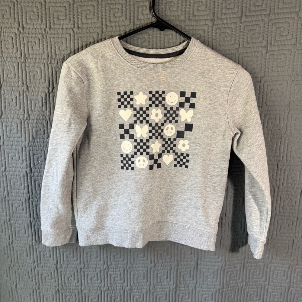 Cat & Jack Pullover Girls Medium (8) Grey Gray Peace Graphic Print